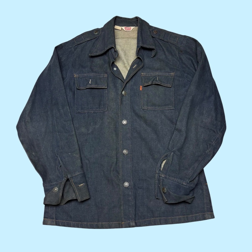 Vintage Levis Orange Tab Denim Shirt Jacket Indigo Blue Mens XL 1592